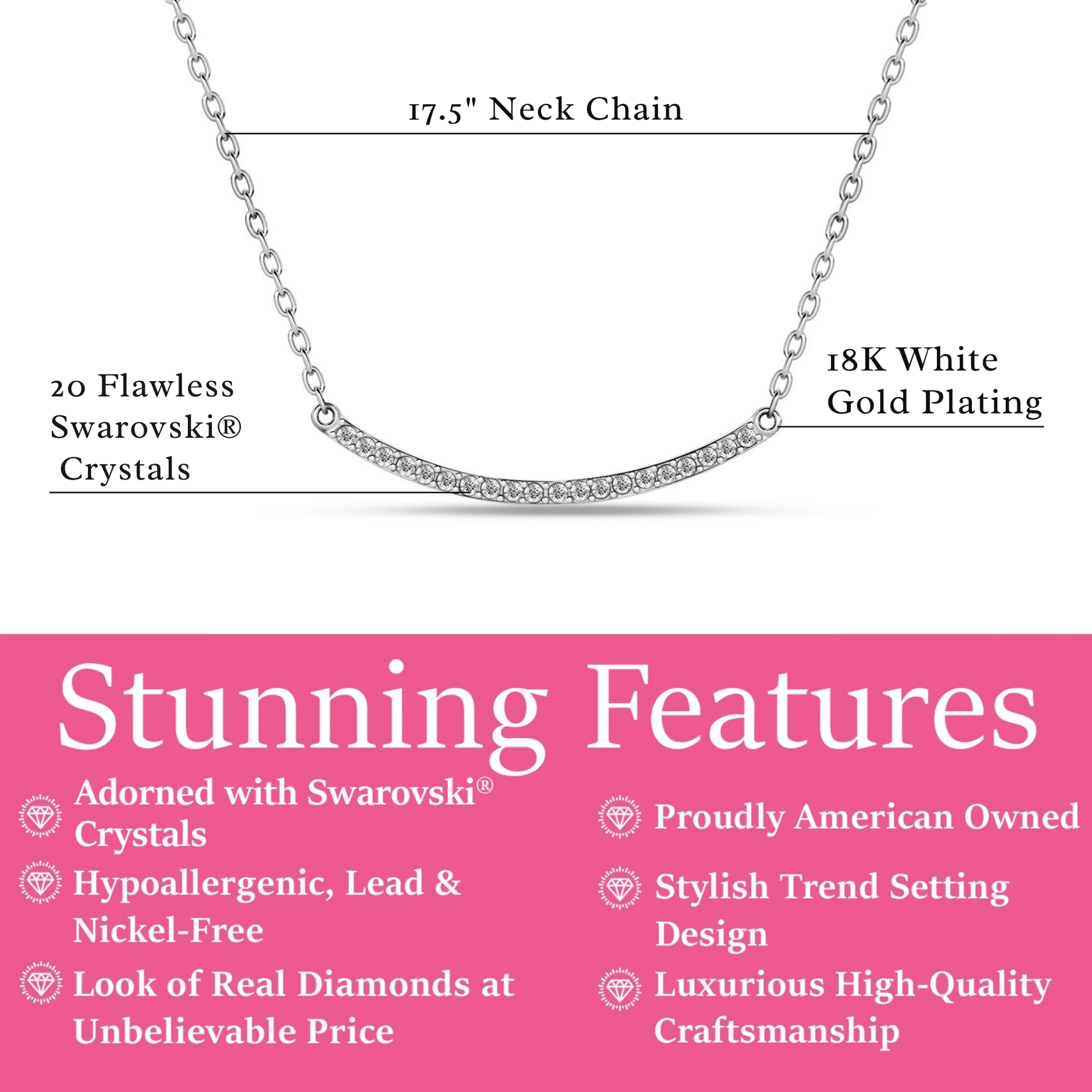 Tiana 18k White Gold Plated Linear Necklace with Swarovski Crystals & Heartfelt Message for Daughter