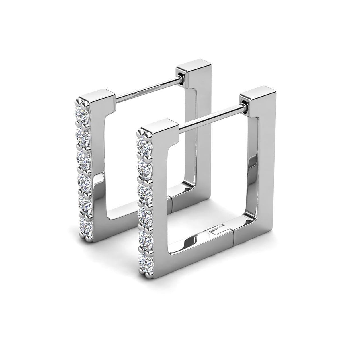 Sydney 18k White Gold Plated 14mm Square Hoop Earrings with Swarovski Crystals