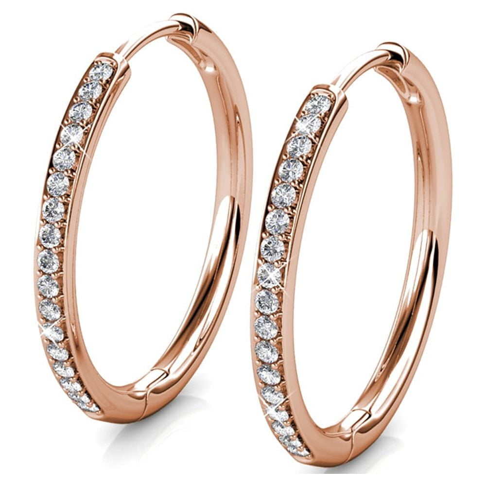 Bianca 18k White Gold Plated 25mm Silver Hoop Earrings with Swarovski Crystals