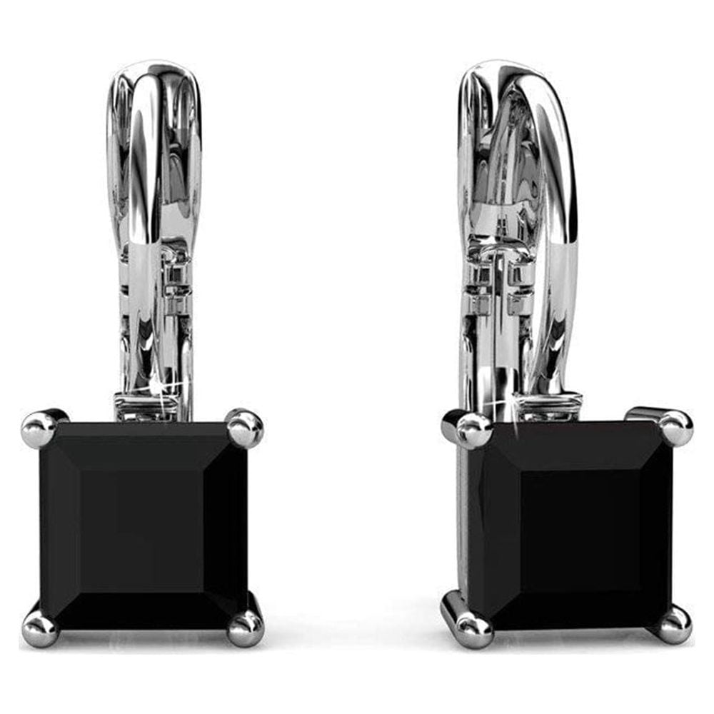 Samantha 18k White Gold Plated Drop Earrings with Black Swarovski Crystal