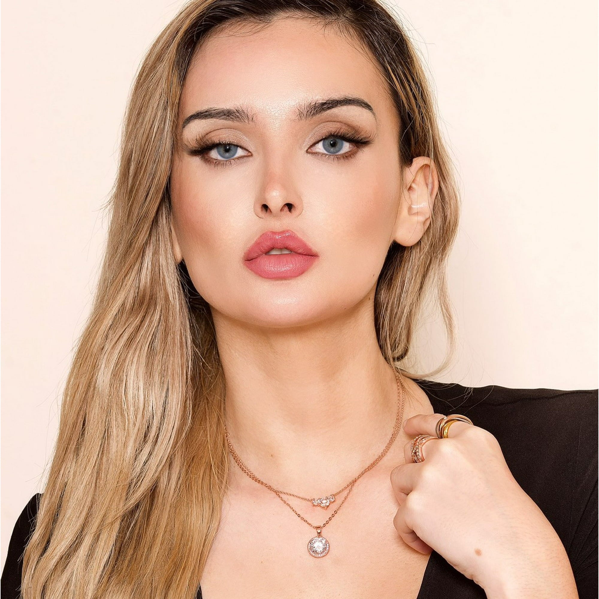 Calliope 18k White Gold Plated 3-Stone Pendant Necklace with Swarovski Crystals