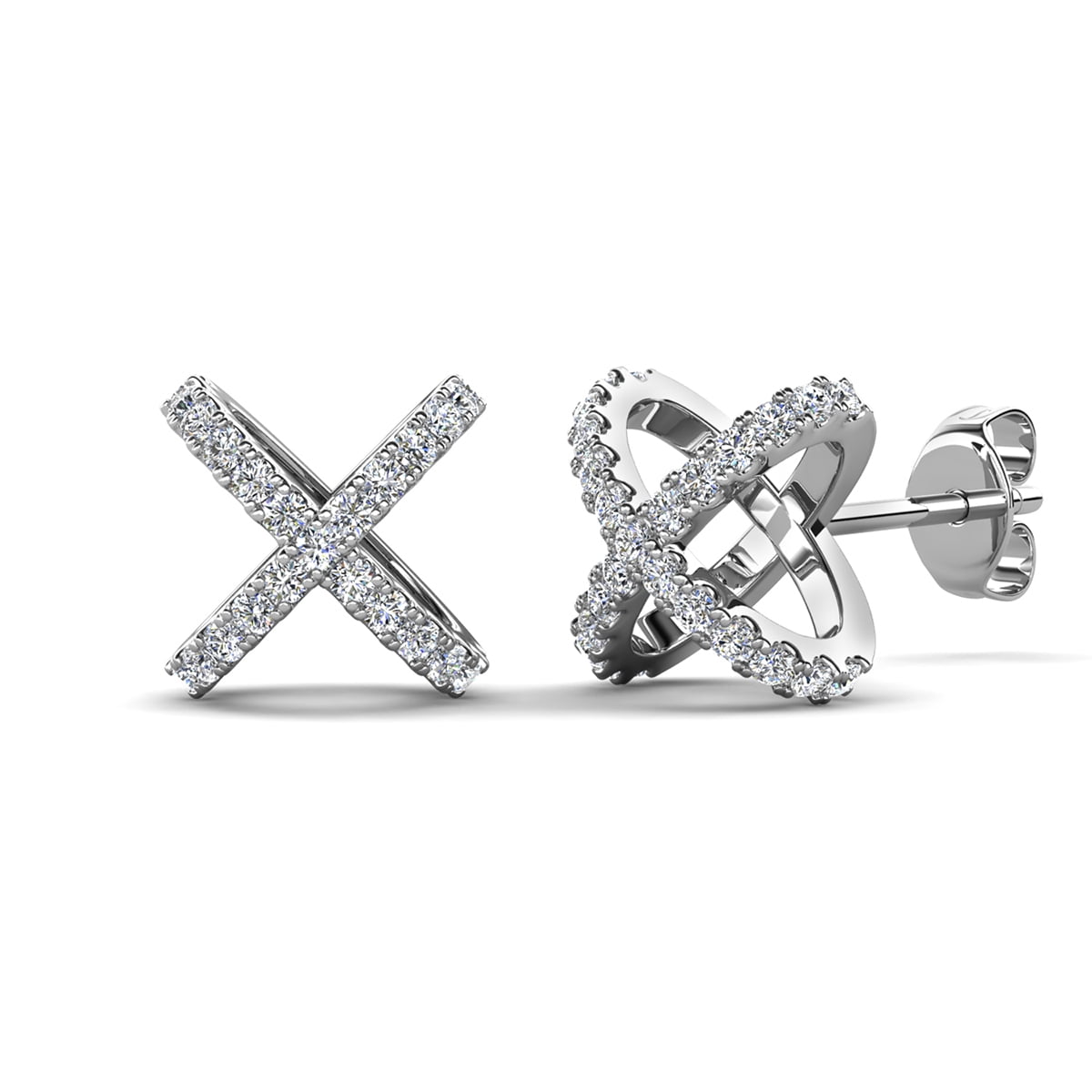 Paige 18k White Gold Plated X-Ring Stud Earrings with Simulated Diamond Crystals