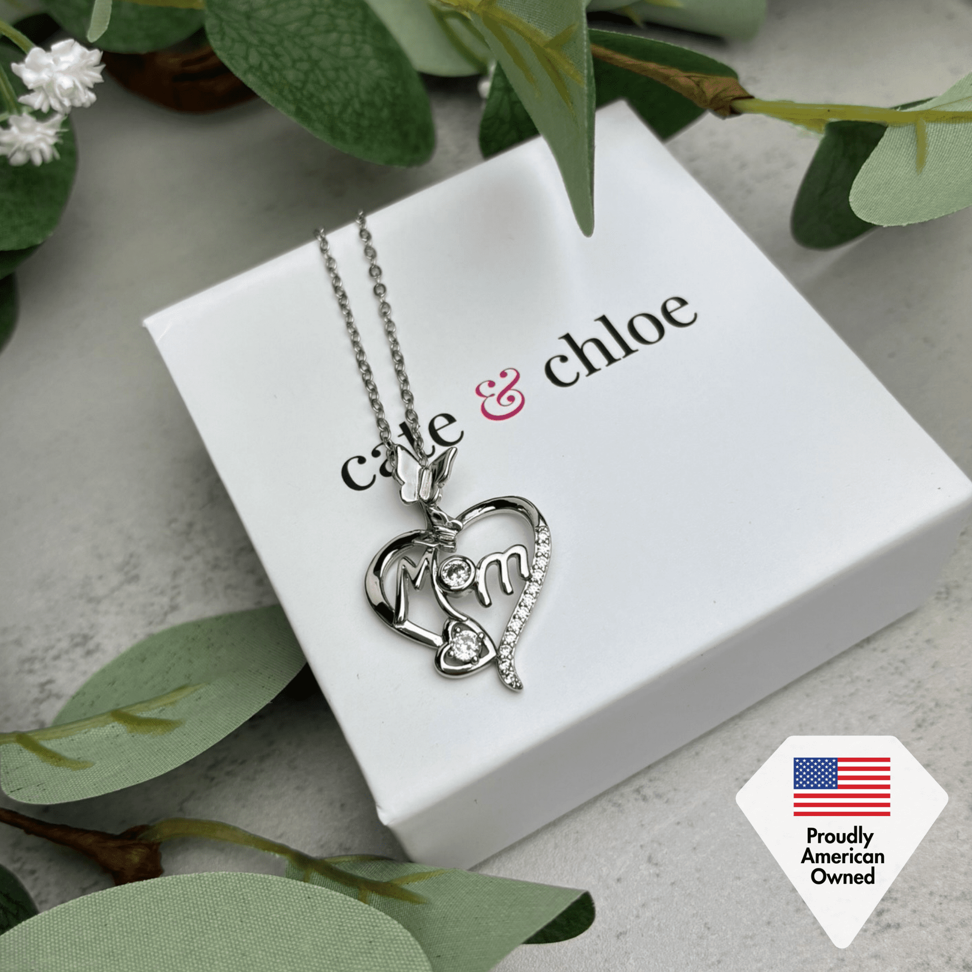 Mabel 18k White Gold Plated Necklace with Swarovski Crystals & Heartfelt Message for Mom