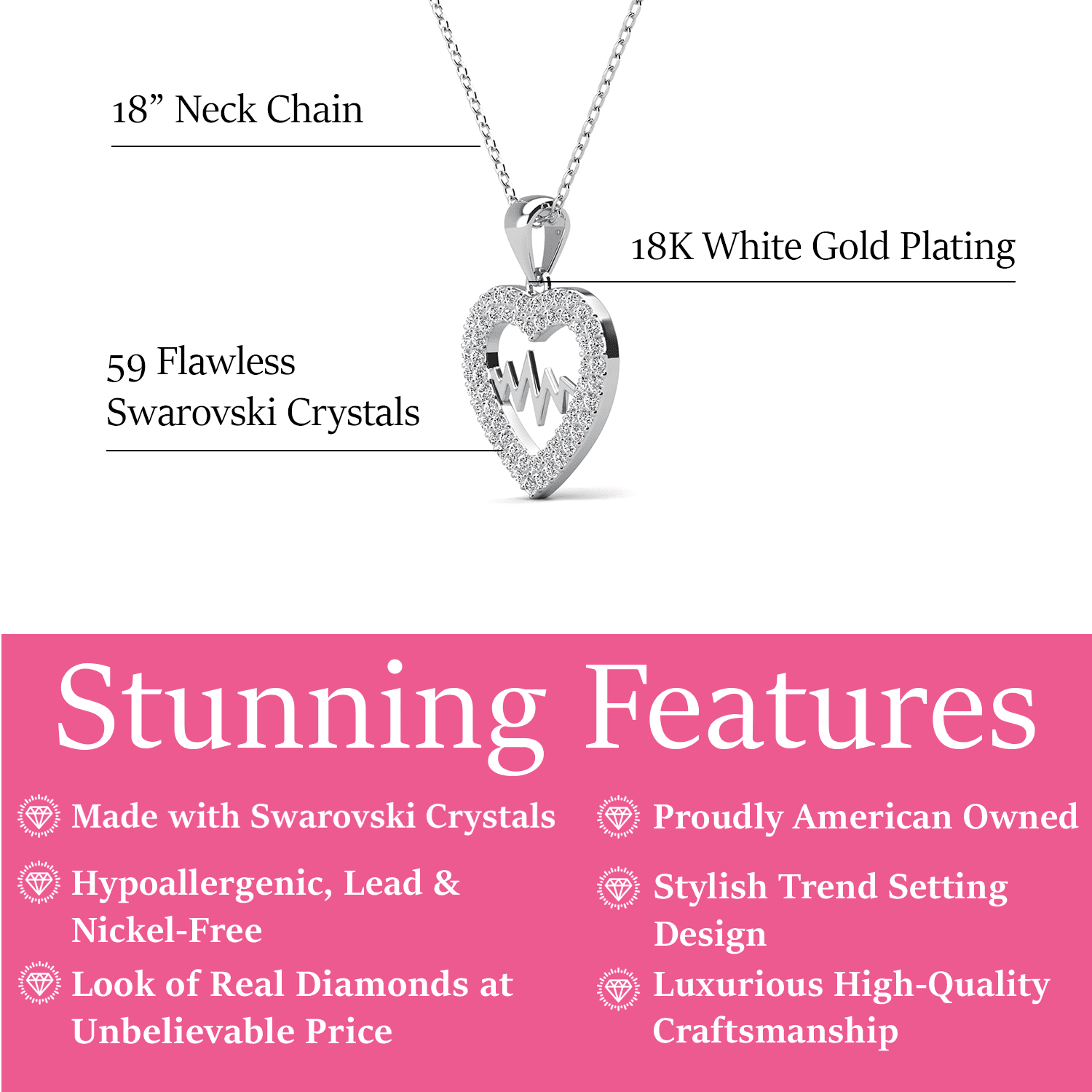 Molly 18k White Gold Plated Heart Necklace with Swarovski Crystals & Heartfelt Message for Daughter