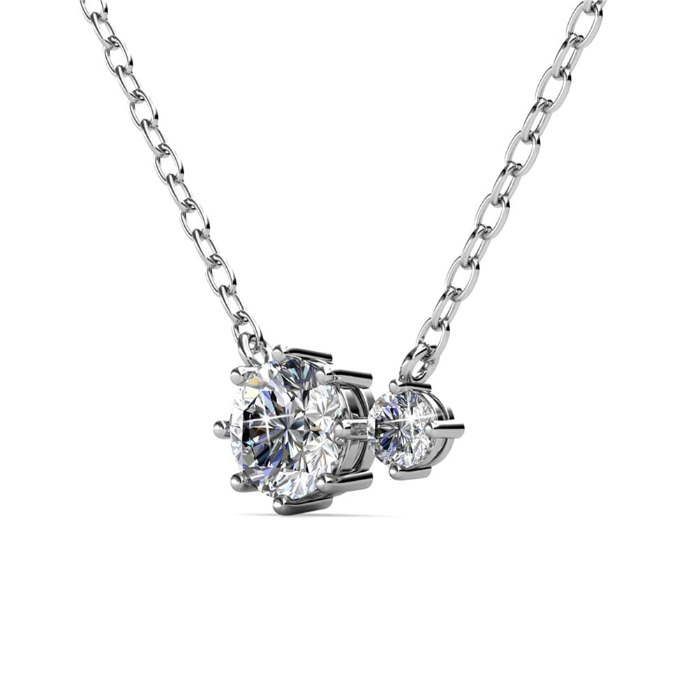 Emma 18k White Gold Plated 2-Stone Pendant Necklace with  Swarovski Crystals