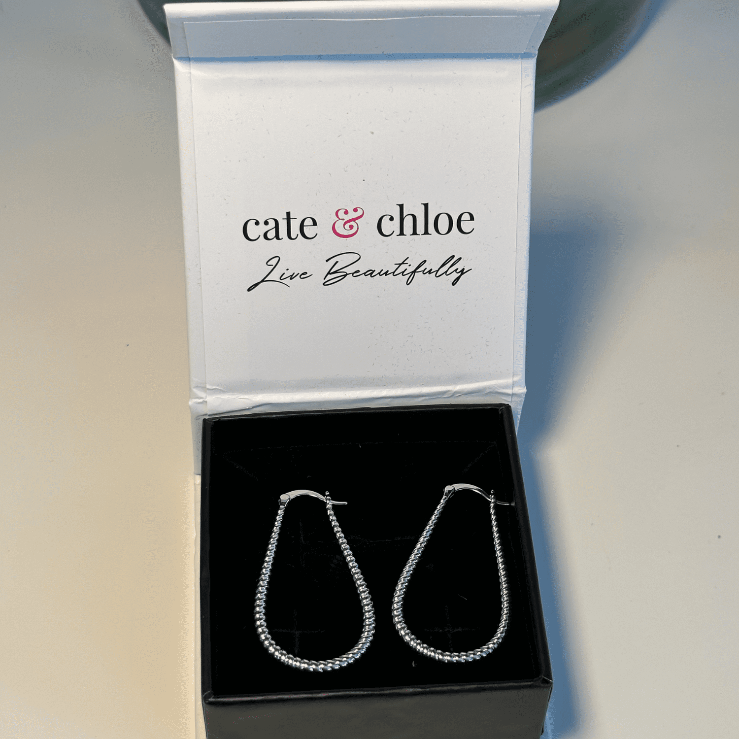 Angelica 18k White Gold Plated 24mm Twisted U-Shaped Hoop Earrings
