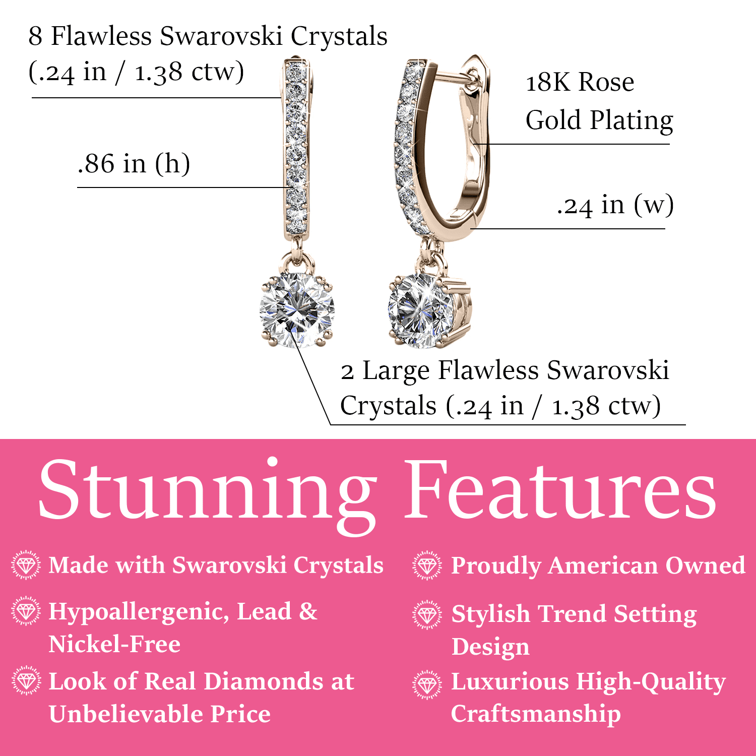 McKenzie 18k White Gold Plated Drop Dangle Earrings with Swarovski Crystals