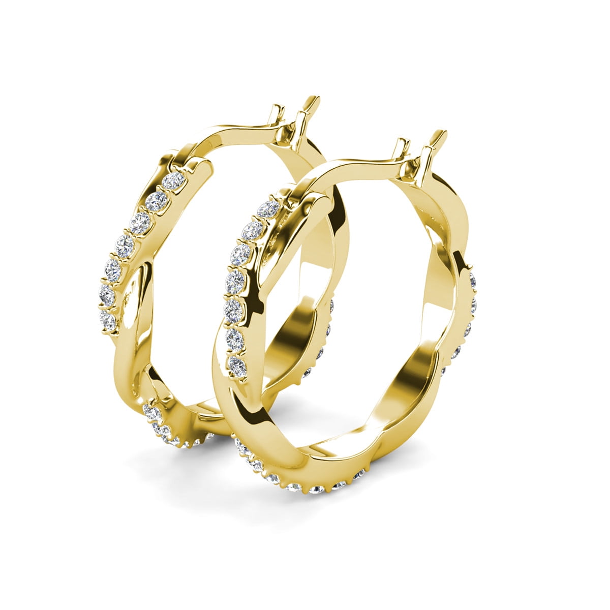 Lauren 18k White Gold Plated 22mm Twisted Hoop Earrings with Swarovski Crystals