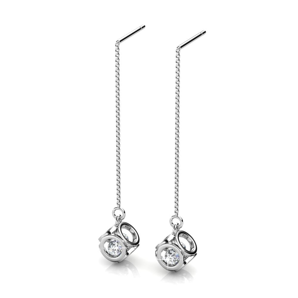 Lena 18k White Gold Dangle Earrings with Swarovski Crystals