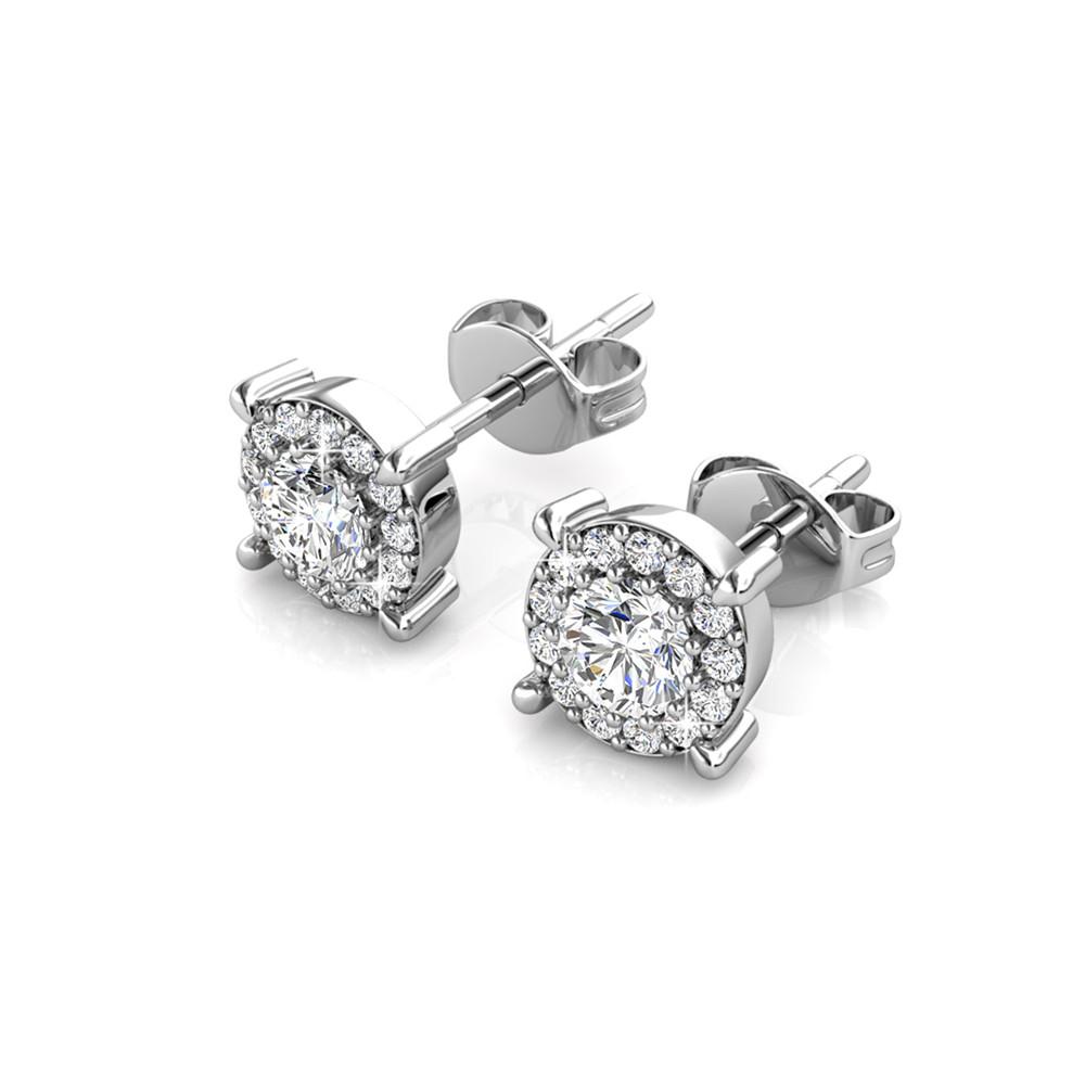 Raylee 18k White Gold Plated Halo Stud Earrings with Swarovski Crystals