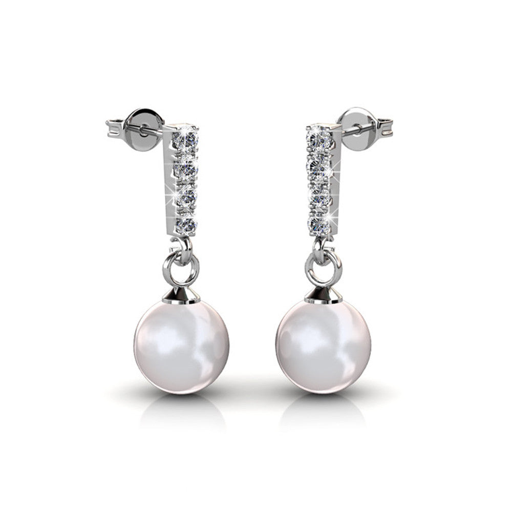 Gabrielle Pearl 18k White Gold Swarovski Drop Earrings - Cate & Chloe
 - 2