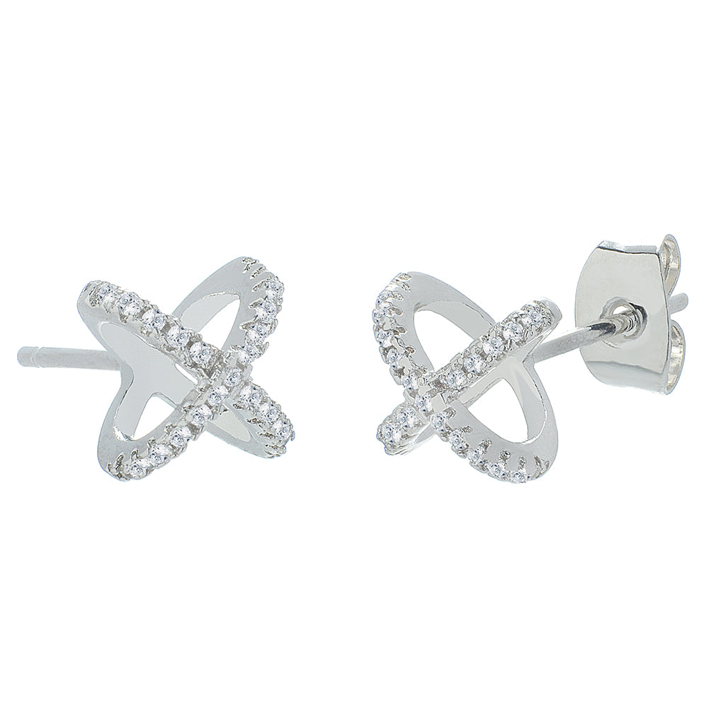 Paige "Exhilerating" 18k White Gold X Ring Pave Stud Earrings