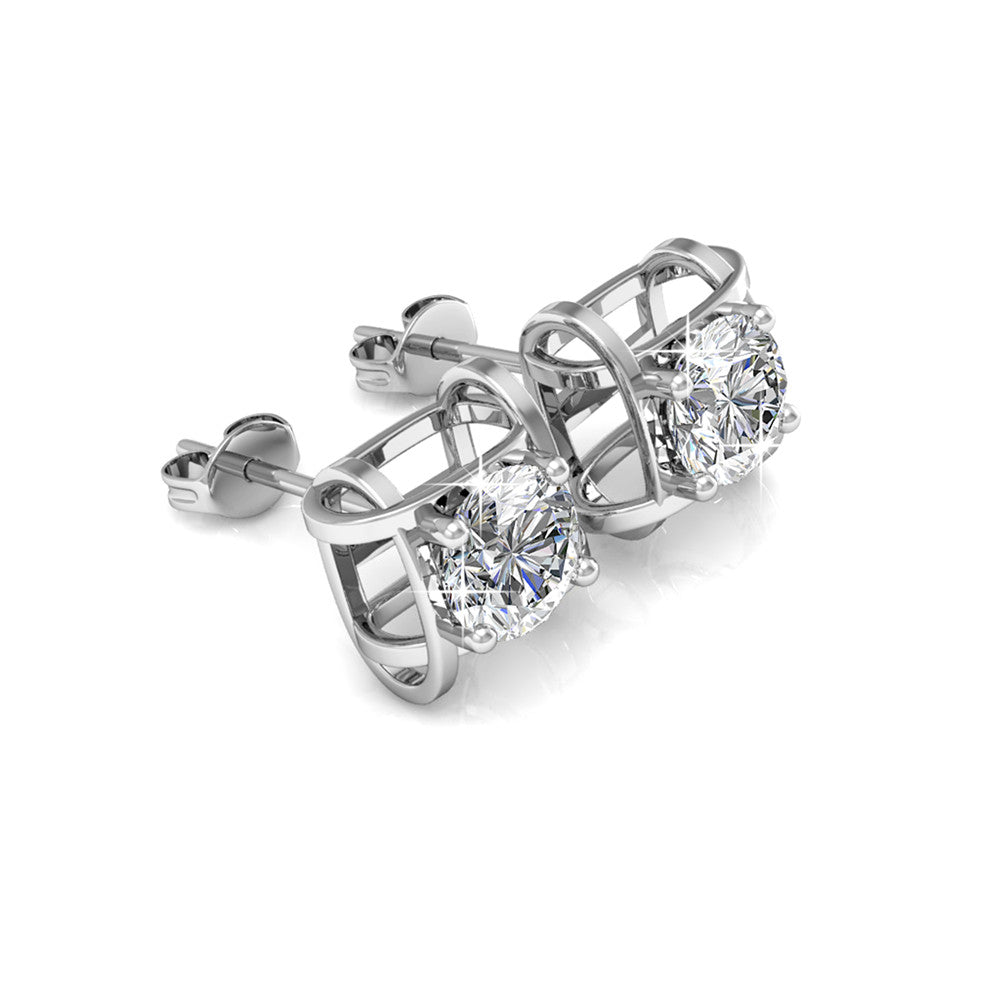 Lorelei 18k White Gold Plated Stud Earrings with Round Swarovski Crystals