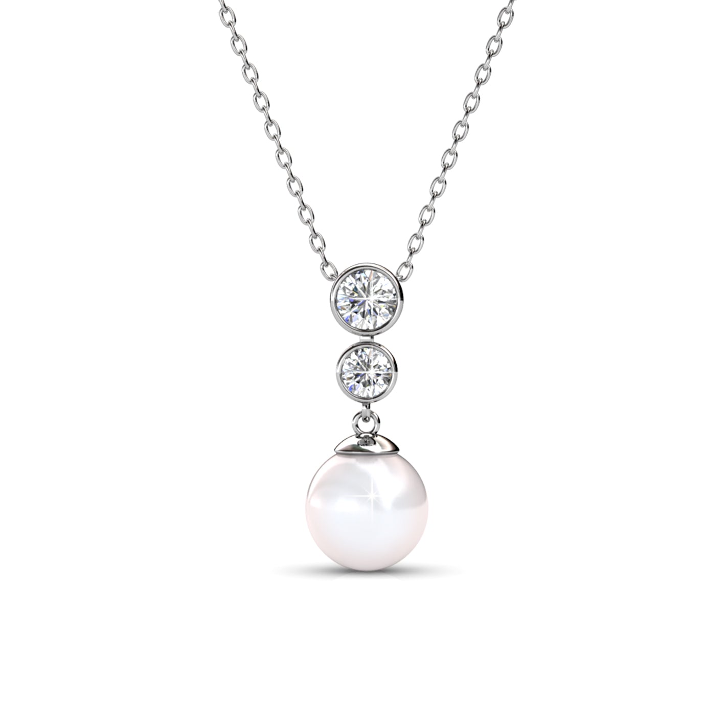 Genevieve "Sweet Pearl" 18k White Gold Plated Pendant Necklace with Swarovski Crystals
