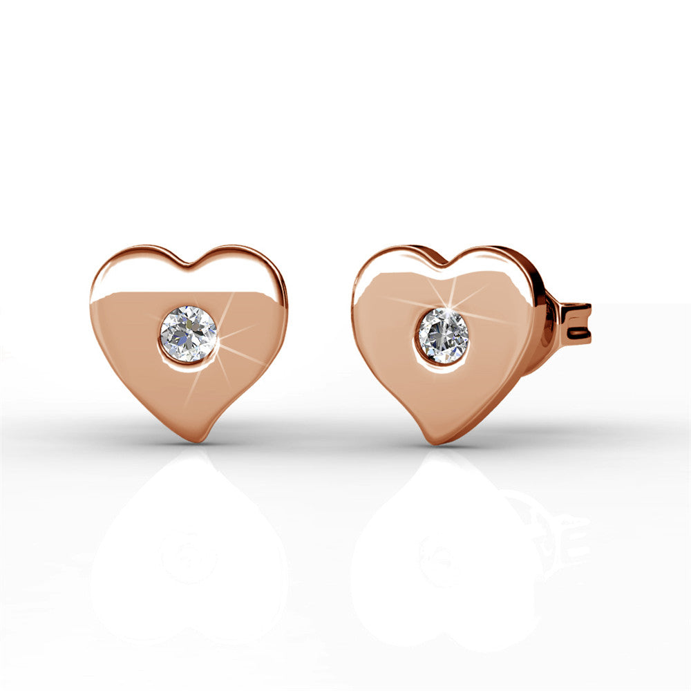 Vanessa 18k White Gold Plated Heart Stud Earrings with Crystals