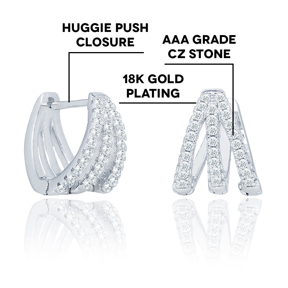 Aliyah 18k White Gold Plated Hoop Earrings with Round Cut Pave CZ Crystals