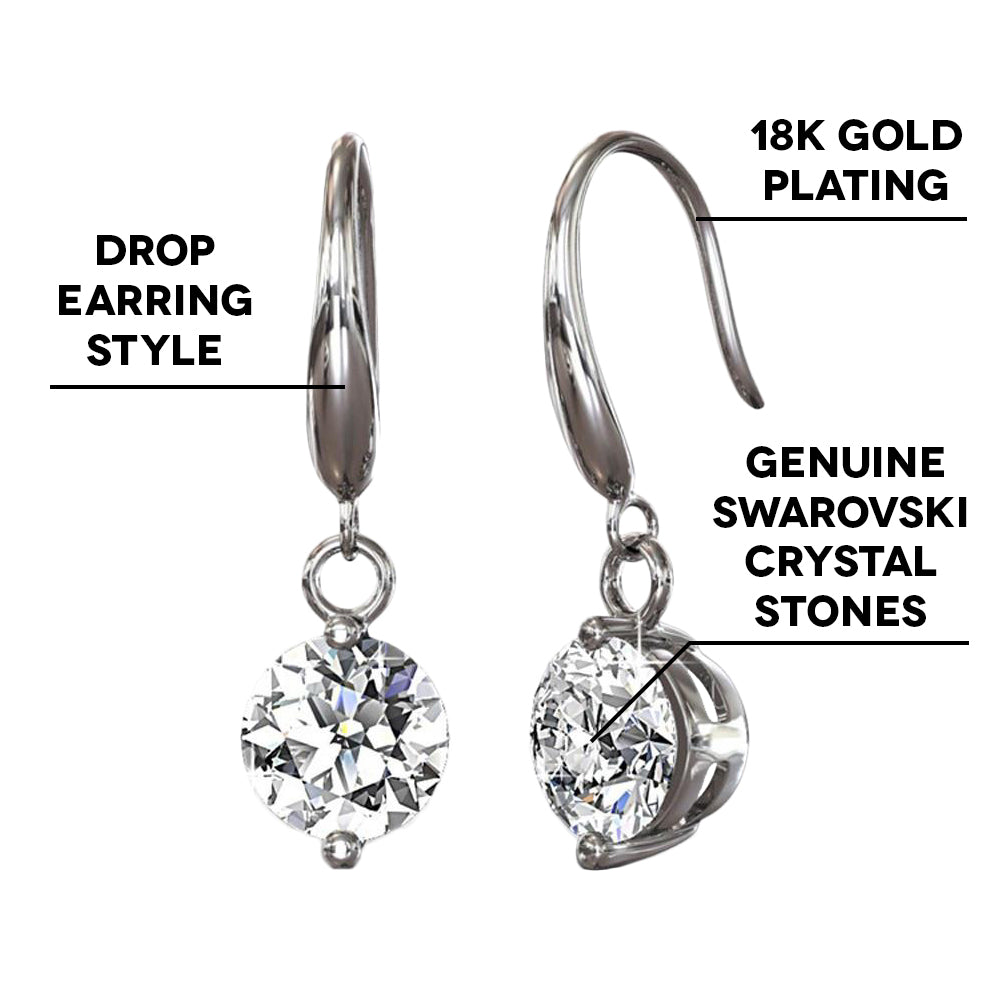 Veronica “Victorious” 18k White Gold Plated Swarovski Drop Earrings